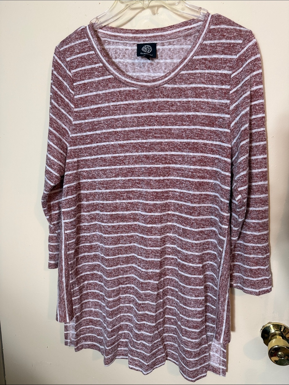bobeau Mauve-White Striped Long Sleeve Tunic Top